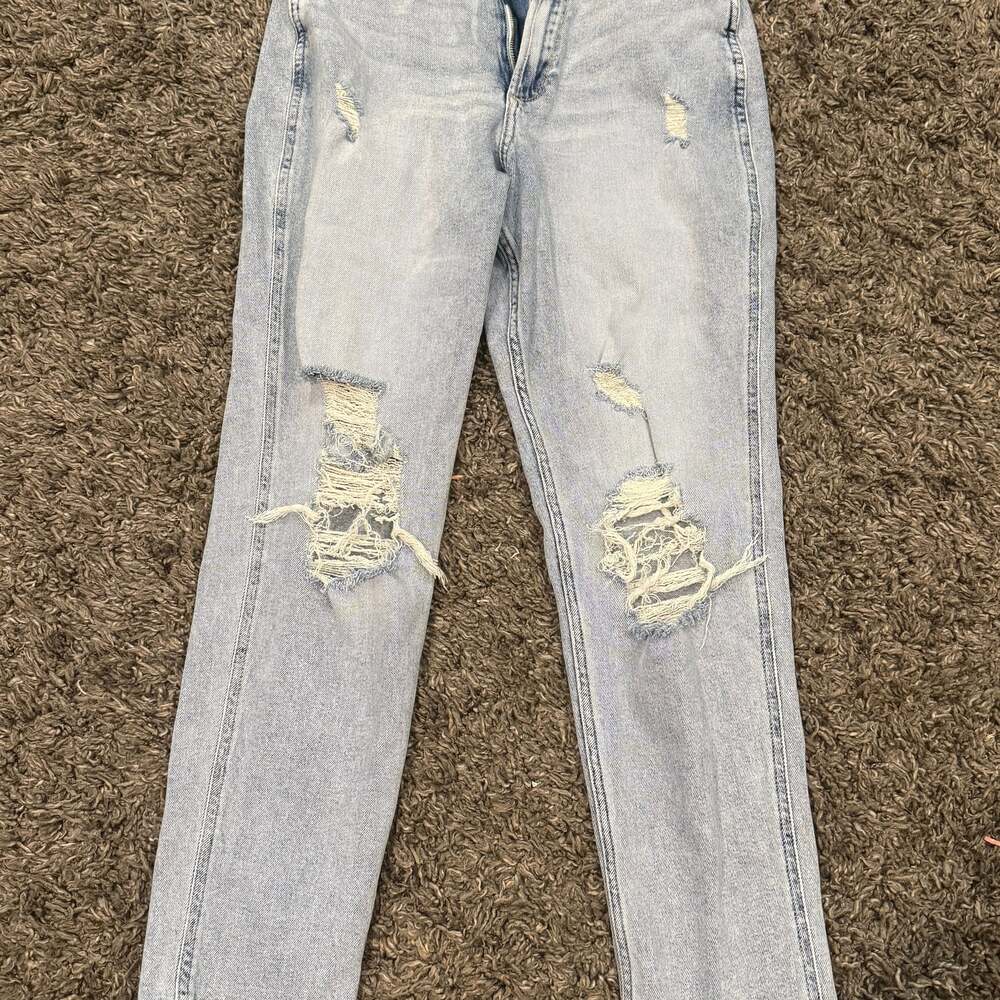 Hollister Curvy Ultra High-Rise Ripped Light Wash Mom Jeans